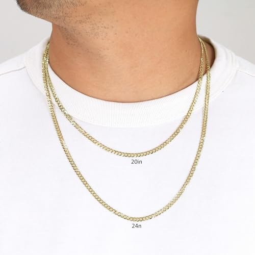 Nuragold 10K Real Yellow Gold Cuban Curb Solid Italian Link Chain Necklace - 22",4mm