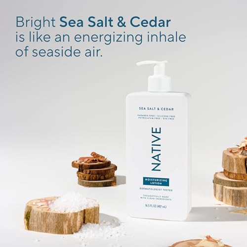 Native Body Lotion, Sea Salt & Cedar, 48-Hour Hydration for Dry & Sensitive Skin, Made with Plant-Based Moisturizers like Shea Butter, Silicone & Paraben Free, 16.5 fl oz