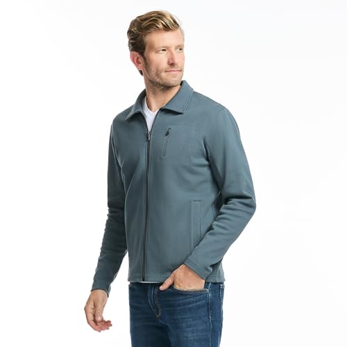 SAKS FIFTH AVENUE Men's Pique Premium Knit Full Zip, Classic-Fit & Richly Detailed, Navy, Large