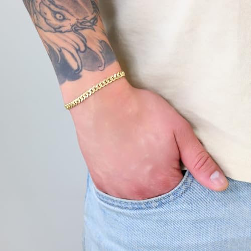 Nuragold 14k Real Yellow Gold Royal Monaco 5mm Miami Cuban Chain Bracelet - 7"