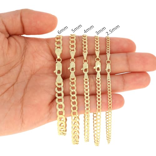 Nuragold 14K Real Yellow Gold Cuban Curb Solid Italian Link Chain Bracelet - 8",6mm