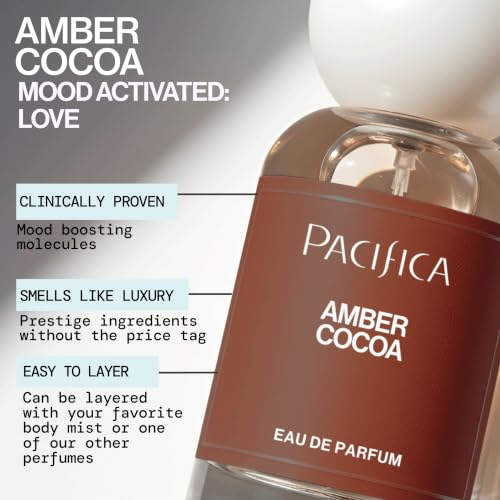 Pacifica Amber Cocoa Eau de Parfum – Warm Spiced Gourmand Perfume for Women with Cinnamon, Coffee, Vanilla & Sandalwood, Long Lasting, Vegan, Cruelty-Free, Paraben-Free, 1 fl oz