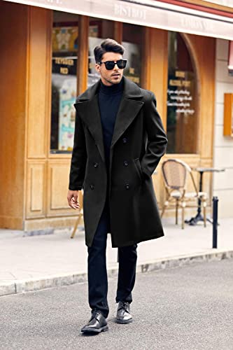 Makkrom Mens Double Breasted Trench Coat Casual Lapel Collar Business Winter Long Overcoats