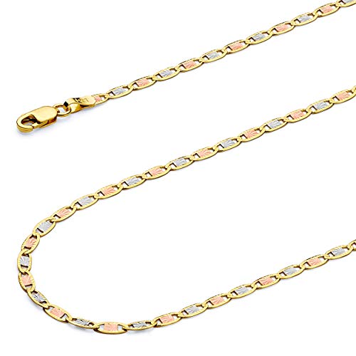14k REAL Tri Color Gold Solid Men's 4mm Star Diamond Cut Chain Bracelet with Lobster Claw Clasp - 7.5"