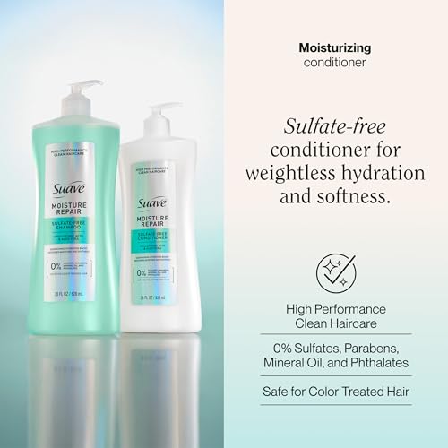 Suave Moisture Repair Sulfate-Free Conditioner with Hyaluronic Acid & Aloe Vera, Hydrates & Restores Dry, Damaged Hair, 4 Count, 28 FL OZ