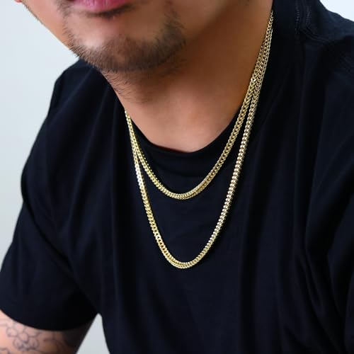 Nuragold 10K Real Yellow Gold 4mm Franco Box Wheat Chain Mens Necklace - 22"