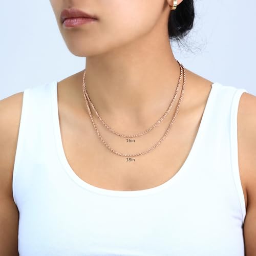 Nuragold 10k Real Rose Gold 2mm Rope Chain Diamond Cut Necklace (16"-30") - 22"