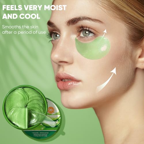 Aero Zen Aloe Vera Eye Mask- 60 PCS Aloe Vera Under Eye Patches-Under Eye Patches for Dark Circles,Eye Puffiness & Dark Circles Treatment,Reduces Wrinkles & Fine Lines,Improves & Firms Eye Skin