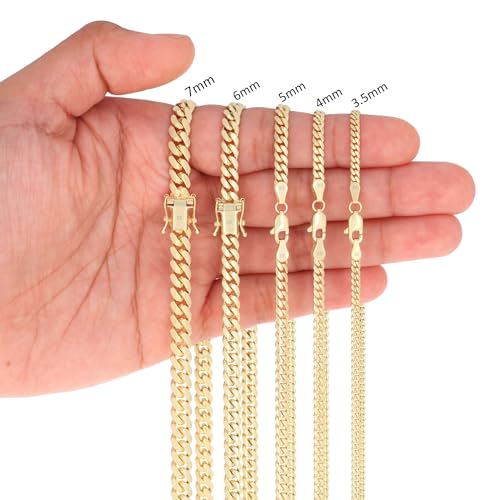 Nuragold 14K Real Yellow Gold Solid Miami Cuban Link Chain Italian Necklace - 26",3.5mm
