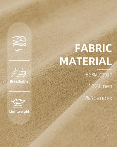 BUXKR Men's Linen Pants Beach Casual Cotton Summer Lightweight Elastic Waist Drawstring with Deep Pockets Khaki