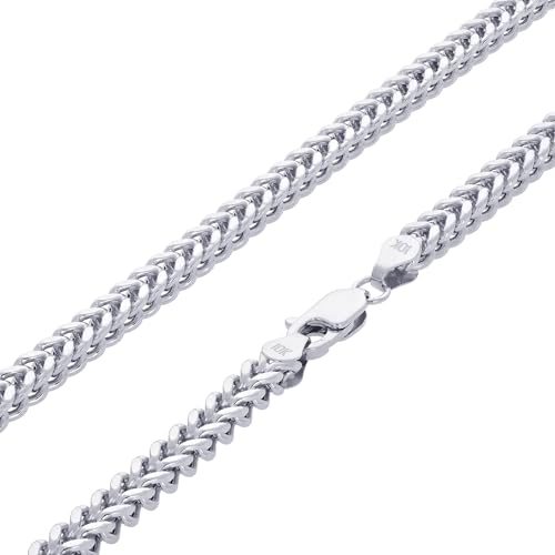 Nuragold 10K Real White Gold 3mm Franco Square Box Wheat Chain Necklace - 20"