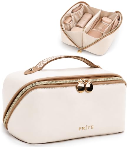 Prite Makeup Bag Travel Toiletry Bag Open Flat Cosmetic Organizer for Women