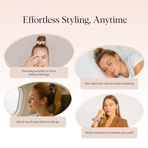 Kitsch Pillow Satin Scrunchies for Women -Blush/Charcoal, 2pcs