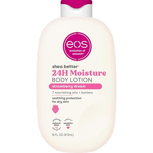 eos Shea Better Body Lotion Strawberry Dream, 24-Hour Moisture Skin Care, Lightweight & Non-Greasy, Natural Shea, Vegan, Strawberry Body Lotion, 16 fl oz