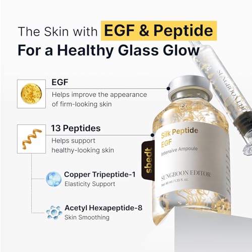 SUNGBOON EDITOR Glow Intensive Deep Collagen Silk Peptide EGF Ampoule, Copper Peptides Serum for Face with Multi Peptides, Hydrating Korean Skincare Facial Serum for Smooth-Looking Skin, 1.35 fl oz