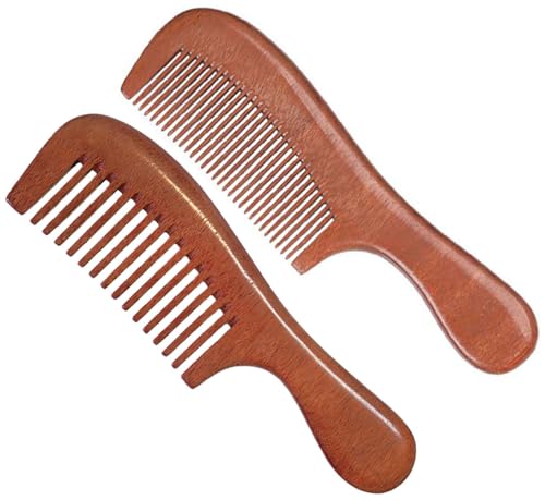 Morsafe 2 Pcs Sandalwood Hair Comb Set Wide and Fine Tooth Wooden Comb for Women Men, Anti-static Detangling Wood Comb for Curly Fine Frizzy Wet Dry Hair
