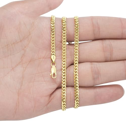 Nuragold 14k Real Yellow Gold Miami Cuban Link 3.5mm Solid Chain Necklace - 24"