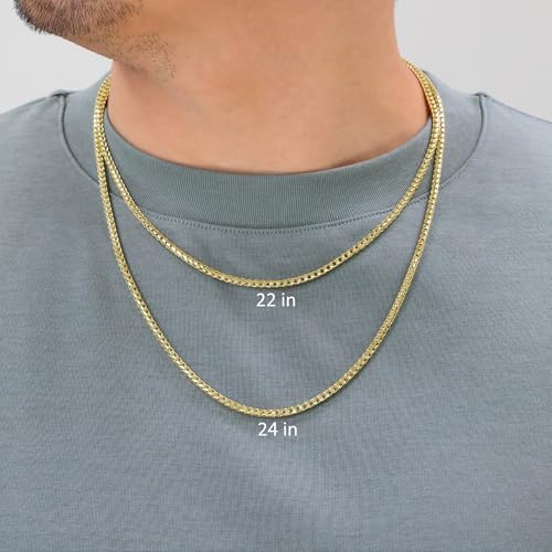 Nuragold 14K Real Yellow Gold Franco Solid Diamond Cut Chain Necklace - 2.5mm,24"
