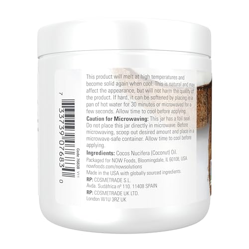 NOW Foods Solutions, Coconut Oil, Naturally Revitalizing for Skin and Hair, Conditioning Moisturizer, 7-Ounce