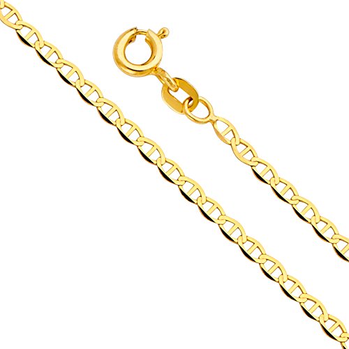 14k REAL Yellow Gold Solid Men's 7.5mm Flat Mariner Chain Bracelet with Lobster Claw Clasp - 8.5"