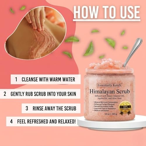 Himalayan Salt Body Scrub with Almond Oil, Exfoliating Mineral Formula, 10 oz