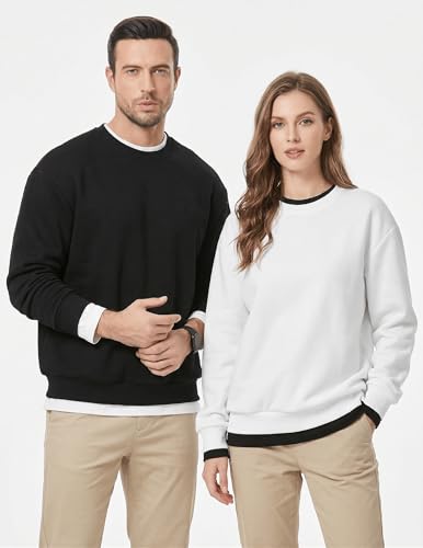 JMIERR Men's Casual Fleece Long Sleeves Crewneck Essential Sweatshirts Thick Cotton Pullover Sweatshirt for Men, Large, Brown
