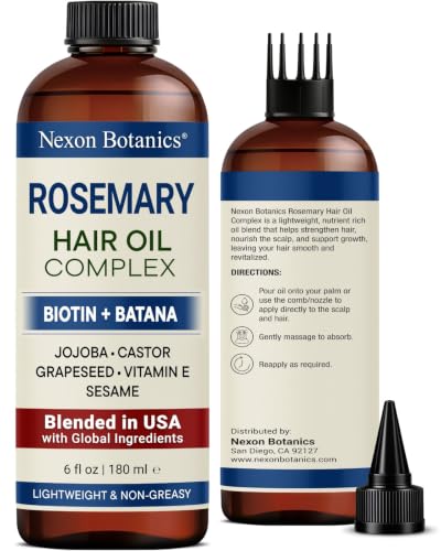 Rosemary Hair Oil 6 Fl Oz - Scalp Blend with Biotin, Batana & Castor Oil