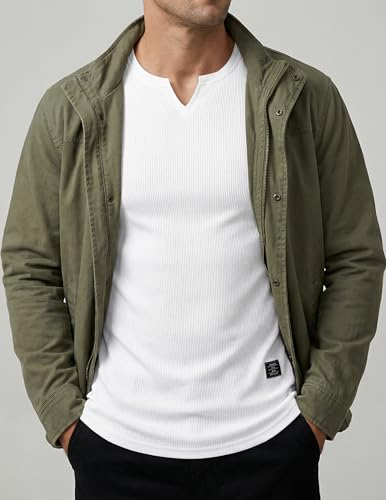 JMIERR Men's Muscle Slim Fit T-Shirt V Neck Hipster Longline White Henley Shirt Short Sleeve Gym Workout Athletic Fitted Tees Shirts for Men,US 43(L)