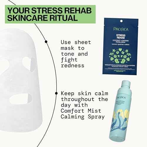 Pacifica Sheet Mask - Skin Rehab Coconut & Caffeine Facial Mask - Sheet Mask for Redness & Puffiness, Infused w/Green Tea, Turmeric & Hyaluronic Acid, Vegan & Cruelty-Free Skincare