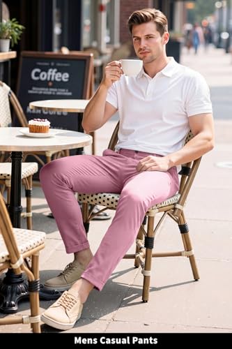 GINGTTO Slim Fit Dress Pants for Men Stretch,Office Business Trousers Pink Chino Pants Men 32Wx28L