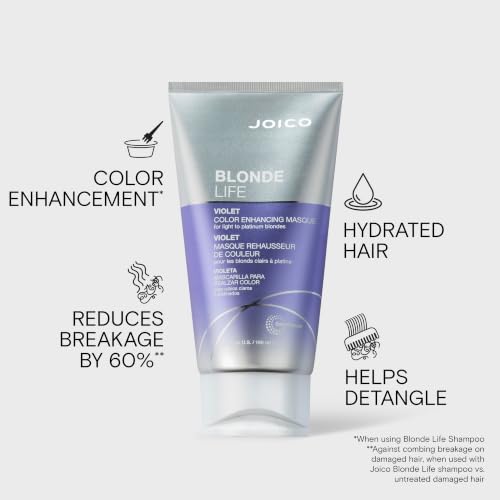 Joico Blonde Life Color Enhancing Masque | For Blonde Hair | Color Depositing Treatment | Maintain Unique Blonde Tones | Fortified With Monoi & Tamanu Oil | Violet | 5.1 Fl Oz