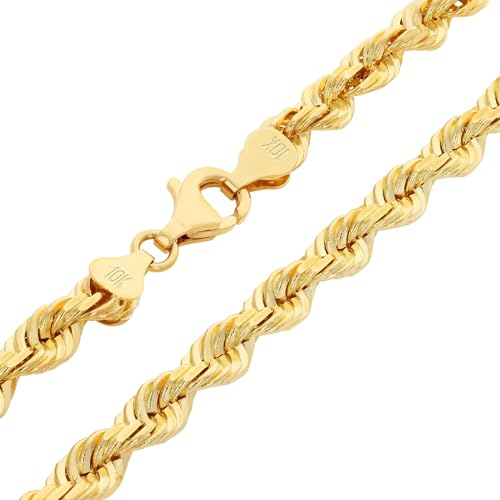 Nuragold 10k Real Yellow Gold Rope Chain 6mm Solid Diamond Cut Men Necklace - 26"