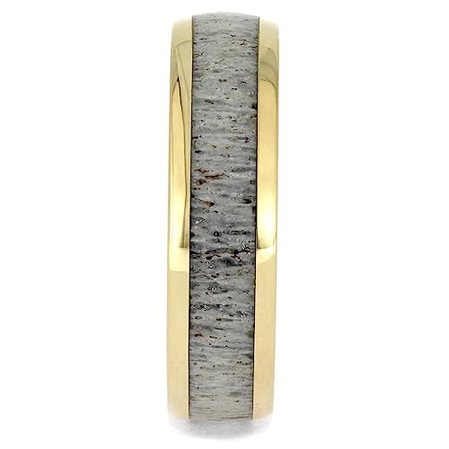 The Men's Jewelry Store (Unisex Jewelry) Deer Antler, 14k Yellow Gold 7mm Titanium Comfort-Fit Ring Size 10