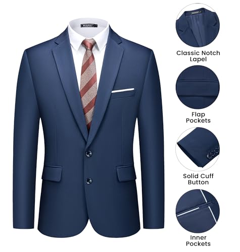 WULFUL Men's 2 Piece Suits Slim Fit Two Button Blazer Jacket Pants Set for Party,Wedding and Business Navy