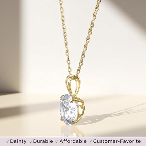Jewelili 10K Yellow Gold Solitaire Pendant Necklace for Women | Dainty Round Cut White Cubic Zirconia Gold Necklace 8.0MM (2.0 CTW) | 18" Rope Chain | Birthday Gift for Her | Gift Box Included