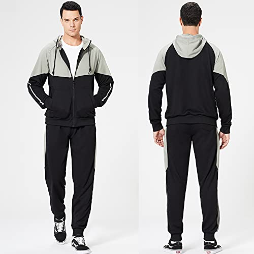 CALUOMATT Men's tracksuit sets jogging suits 2 piece outdoor training activewear sweat outfits Black 2XL