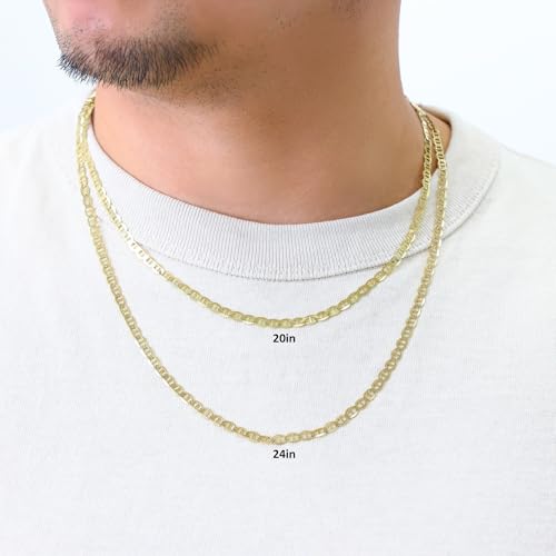 Nuragold 10K Real Yellow Gold Mariner Chain Solid Link Anchor Necklace - 20",4mm