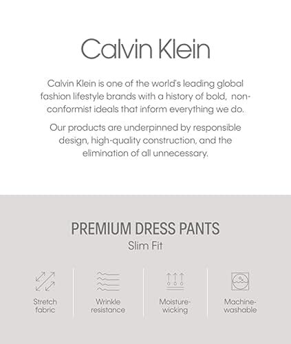 Calvin Klein Men's Slim Fit Dress Pants | Suit Pants for Men | Stretch Comfort Fabric, Tailored Silhouette, Wrinkle-Resistant, Ready-to-Wear | Grey 30/32