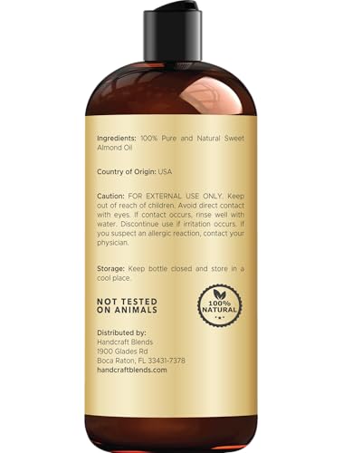 Handcraft Blends Sweet Almond Oil | 100% Pure and Natural | Bath & Body Oil | Premium Grade Carrier Oil | Skin | Hair | Body | Massage | Hexane-Free | 16 Fl Oz