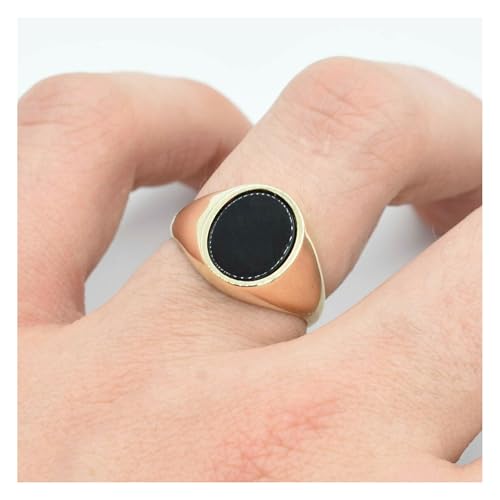 10K Gold Men's Oval Black Onyx Signet Ring Solid Yellow Gold