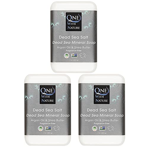 DEAD SEA Salt SOAP 3 PK - Shea Butter, Argan Oil, Magnesium, Sulfur, Minerals. All Skin Types, Problem Skin. Acne Treatment, Eczema, Psoriasis, Therapeutic, Natural, Fragrance Free, 7 oz Bars