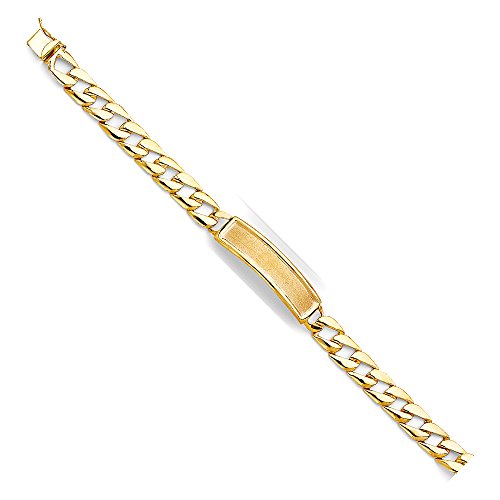 14k REAL Yellow Gold Men's Stamp Cuban Link ID Bracelet - 8"