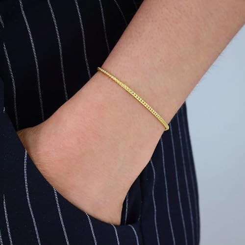 Nuragold 14K Real Yellow Gold Franco Solid Diamond Cut Chain Bracelet - 1.7mm,7"