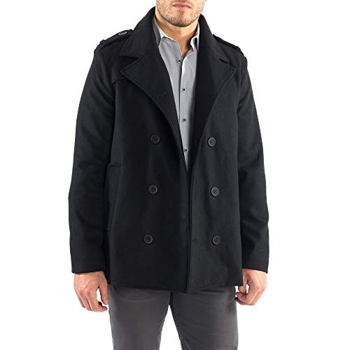 Alpine Swiss Jake Mens Wool Pea Coat Double Breasted Jacket Black XL