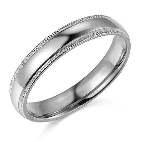 14k White Gold 4mm Plain Milgrain Wedding Band - Size 4