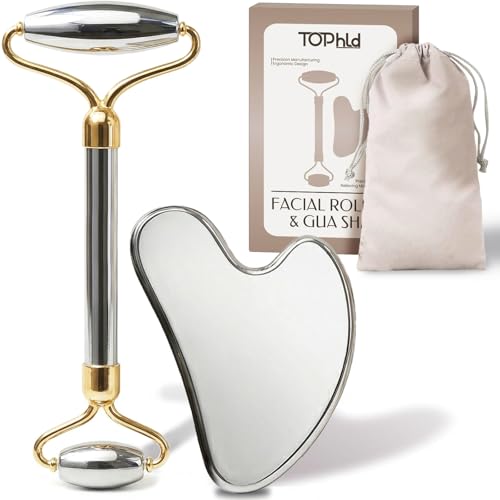 Stainless Steel Face Roller & Gua Sha Facial Tools, Face Massager for Self Care, Roller for face, Jawline Sculpting and Puffiness Reducing