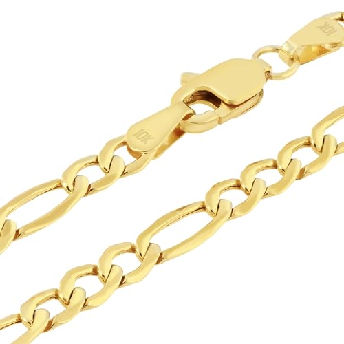 Nuragold 10k Real Yellow Gold Figaro Link 3.5mm Chain Necklace (16"-30") - 20"