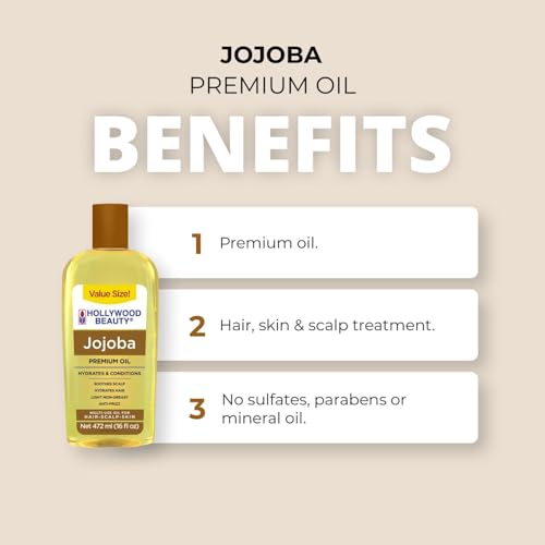 Hollywood Beauty Jojoba Oil for Hair, Scalp, and Skin, VALUE SIZE 16 fl oz - Hydrates and Conditions