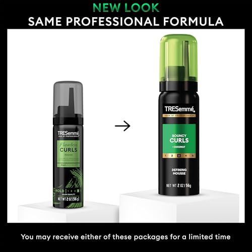 TRESemmé Defining Hair Mousse, Bouncy Curls, Travel-Size 6-Pack – Curly Hair Products for 24-Hour Frizz Control with Coconut Oil, 2 Oz Ea