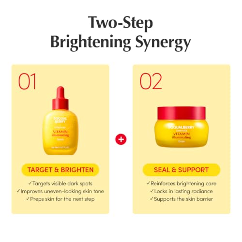 EQQUALBERRY Vitamin C Dark Spots & Brightening Duo | Vitamin Illuminating Serum & Cream with Niacinamide, TXA & Ceramides | Korean Skincare Set for Even Tone & Glow